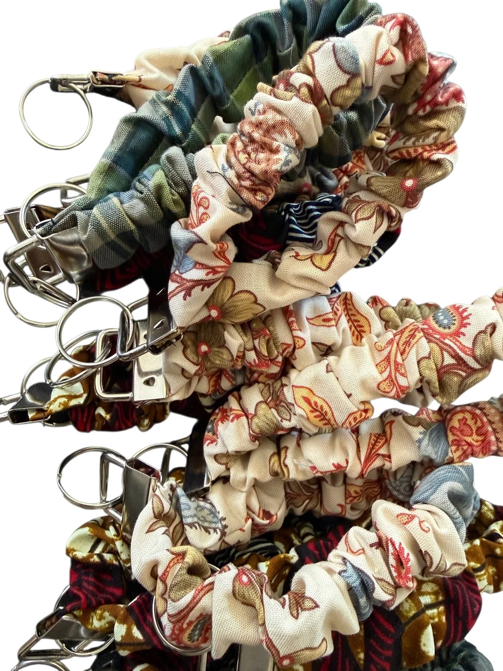 Floral Cream Multicolor Scrunchie Key & Card Holder Wristlet